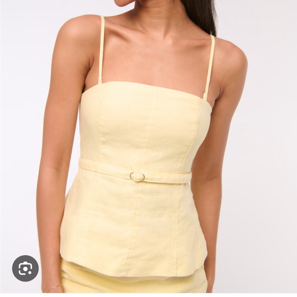 NWT Abercrombie & Fitch Linen Strapless Tailored Top with Belt in Pale Yellow